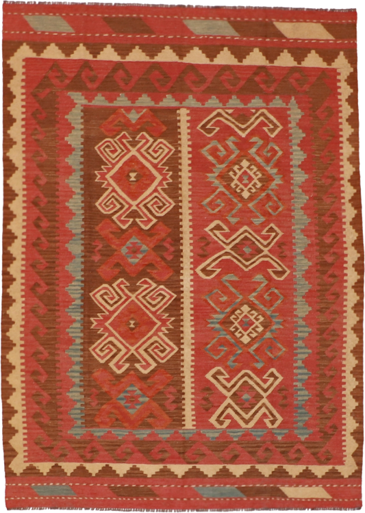 W 5.7 - L 9 Kilim 100% Wool Hand-Woven All-Over Design Gallery Rug - 60134