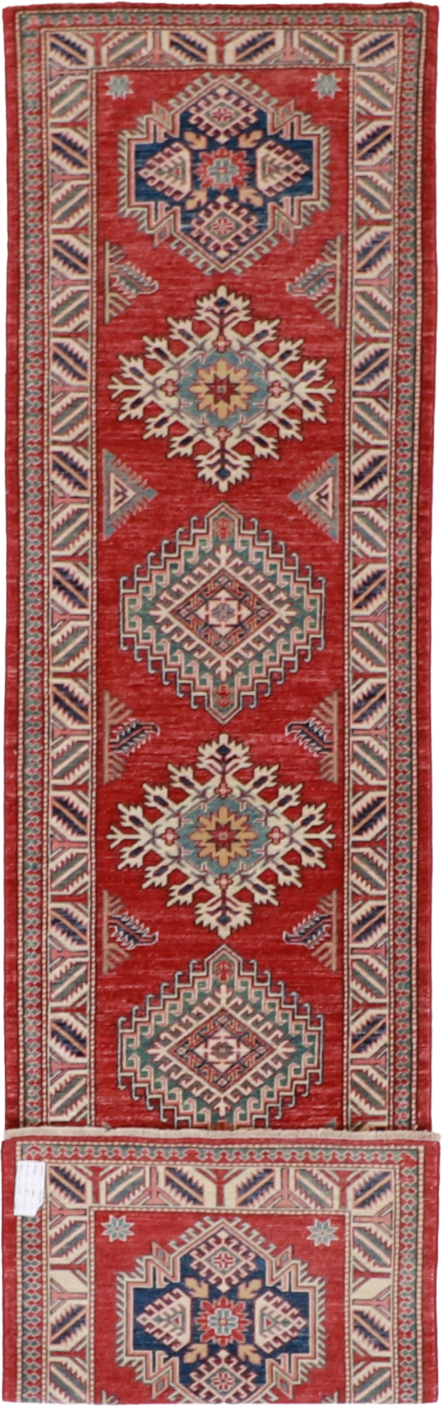 W 2.6 - L 10.6 - Kuba Runner 100% Wool Handmade Geometric Design - 60164