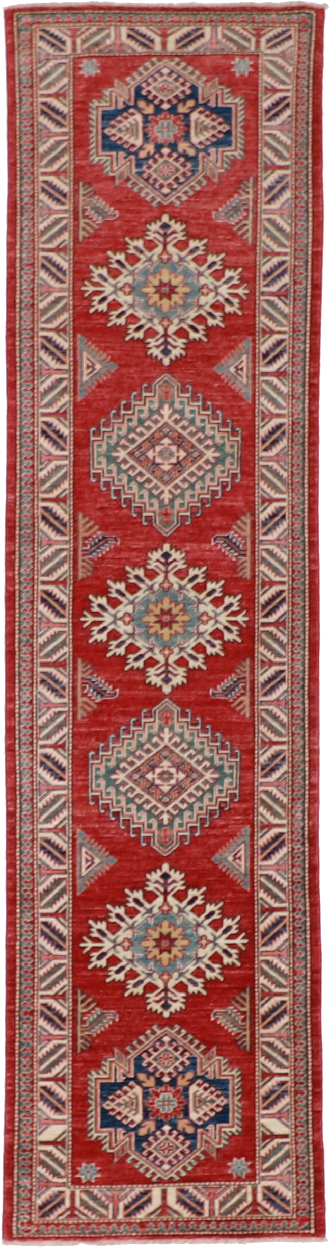 W 2.6 - L 10.6 - Kuba Runner 100% Wool Handmade Geometric Design - 60164