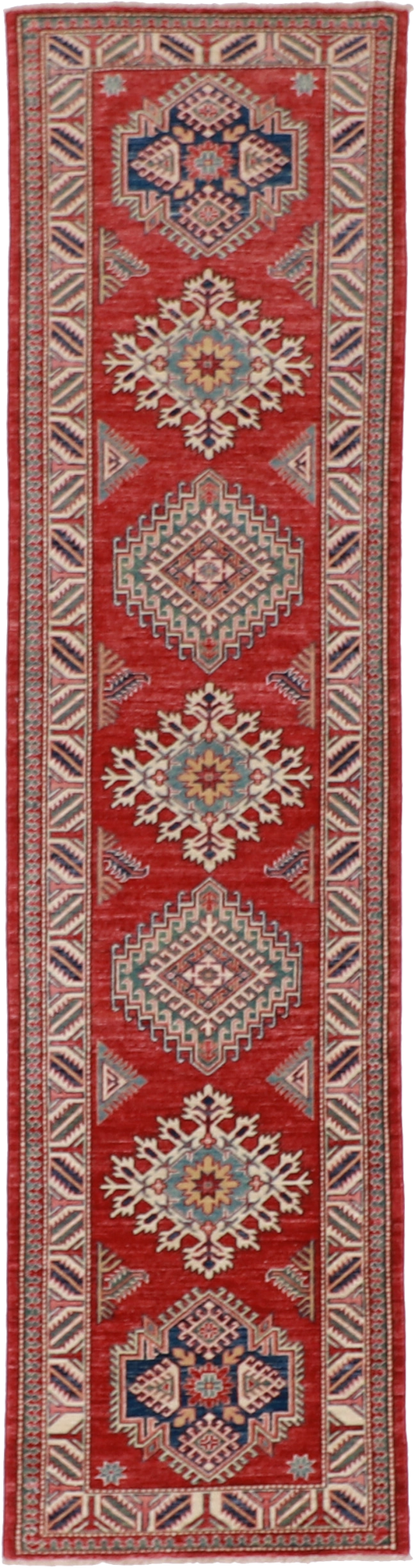 W 2.6 - L 10.6 - Kuba Runner 100% Wool Handmade Geometric Design - 60164