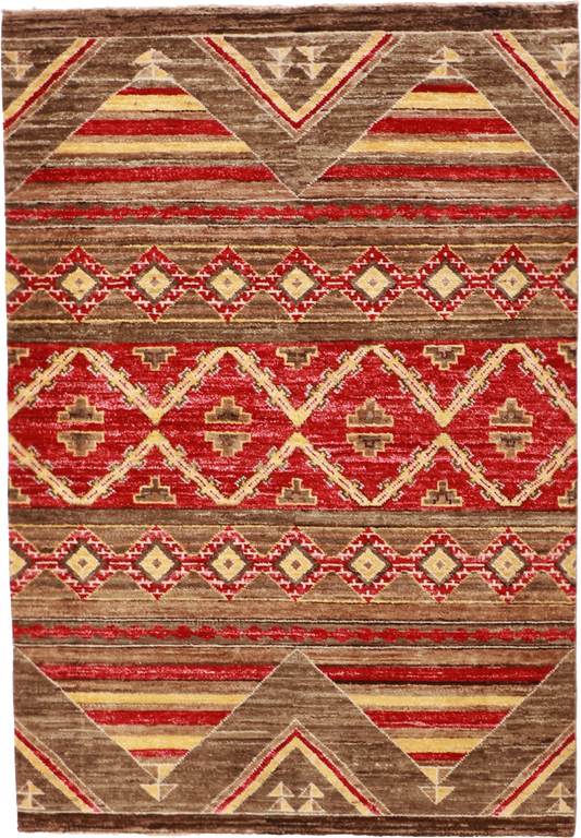 W 4.4 - L 6.3 Mountain Modern 100% Wool Hand-Woven Geometric Design - 60174