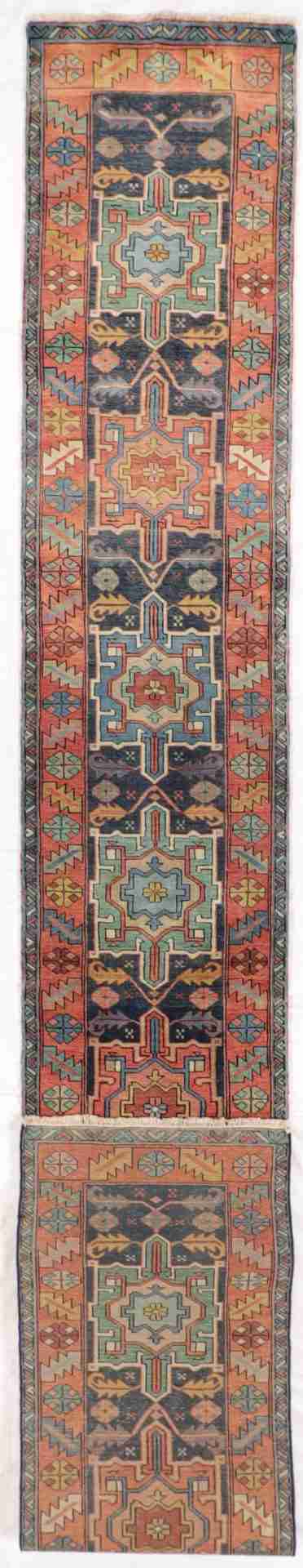 W 2.7 - L 25 - Heriz Fine/Wool Geometric Rectangle - Finest Hand-Knotted Quality Wool - 60221