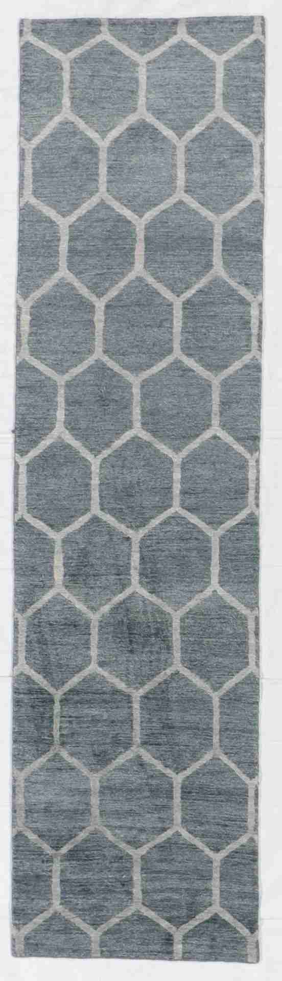 W 2.7 L 9.9 Modern Runner Silk And Wool Blend Hand-Woven All-Over Design - 60290