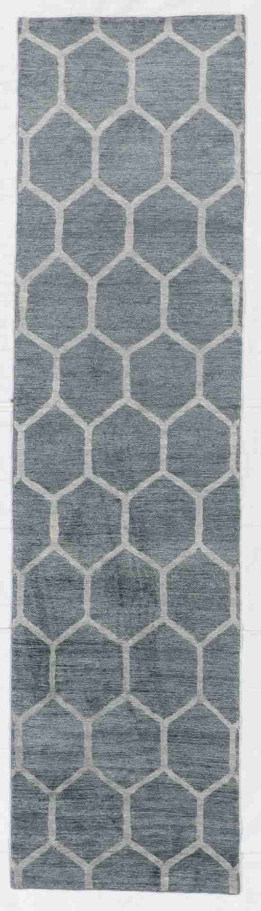 W 2.7 L 9.9 Modern Runner Silk And Wool Blend Hand-Woven All-Over Design - 60290