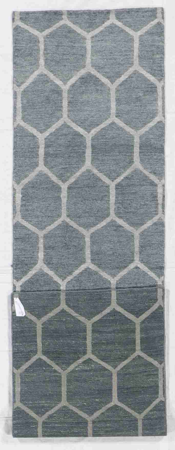W 2.7 L 9.9 Modern Runner Silk And Wool Blend Hand-Woven All-Over Design - 60290