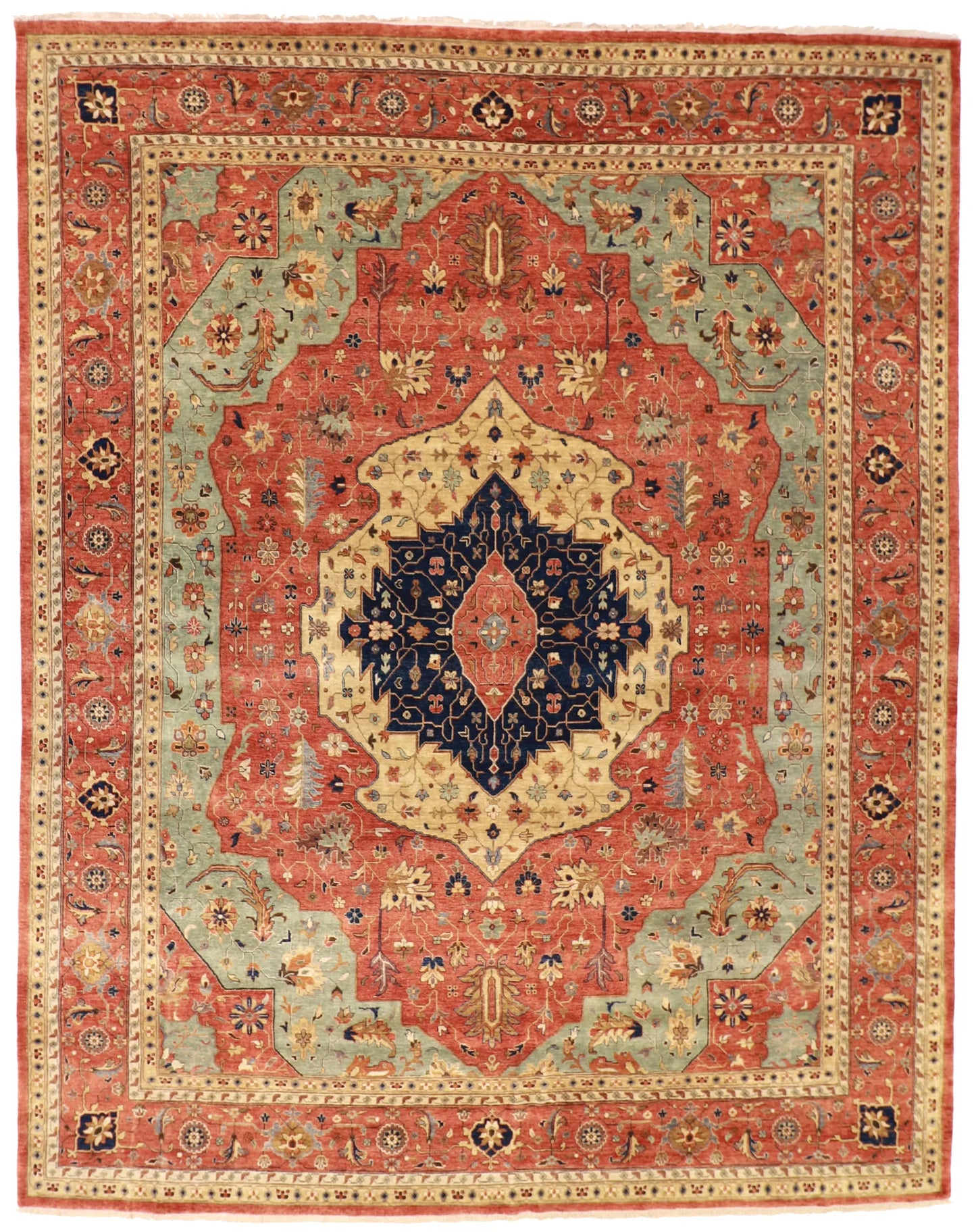 W 11.8 - L 14.9 - Serapie Fine/Wool Geometric Rectangle - Hand Woven Rug - 60318