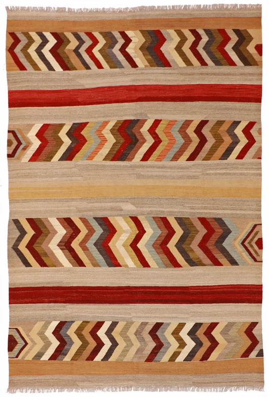 6.6 x 9.6 - Kilim Fine/Wool All Over Rectangle - Finest Hand-Made Quality Wool — 60351