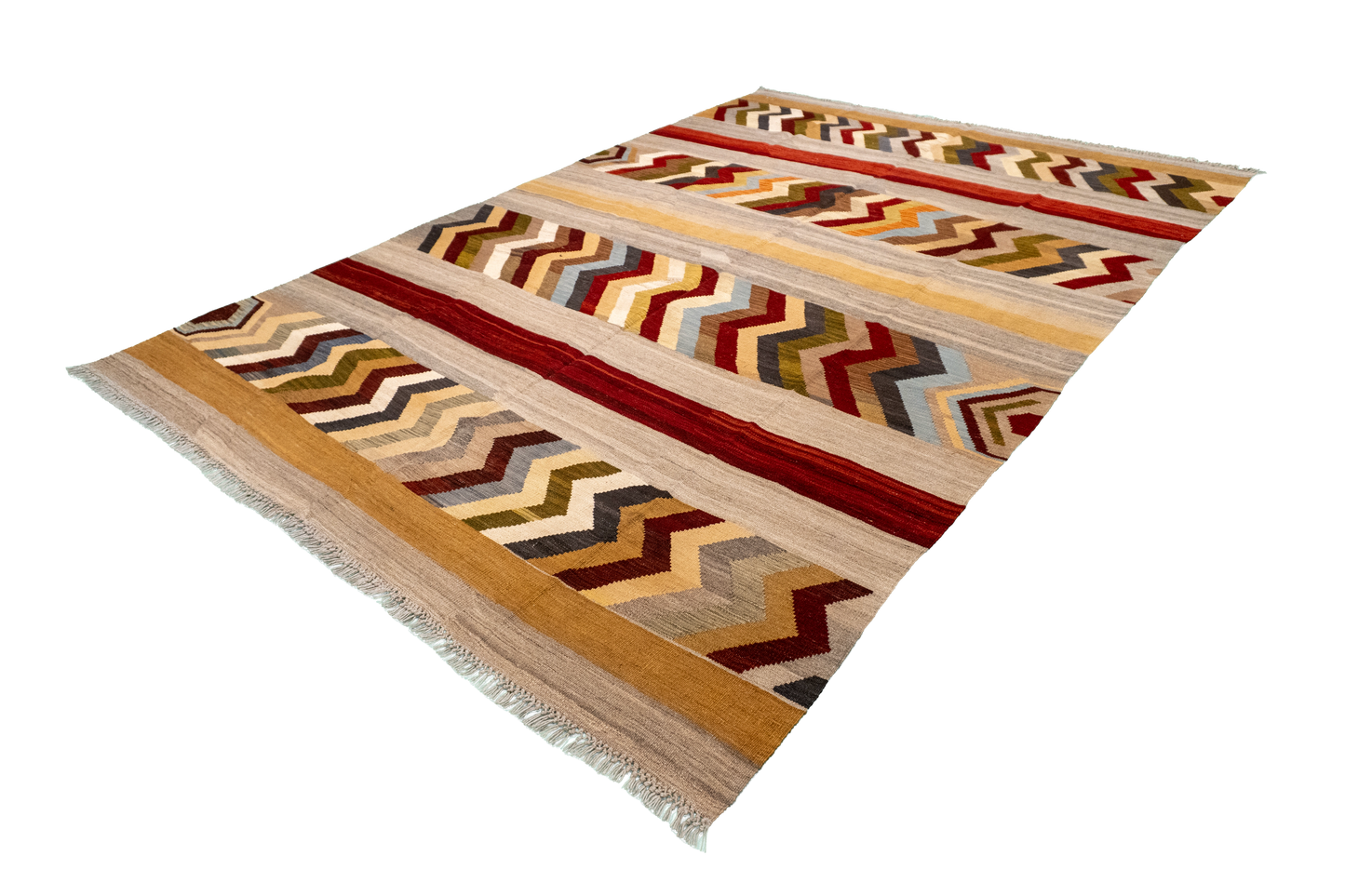 W 6.6 - L 9.6 - Kilim Fine/Wool All Over Rectangle - Finest Hand-Made Quality Wool - 60351