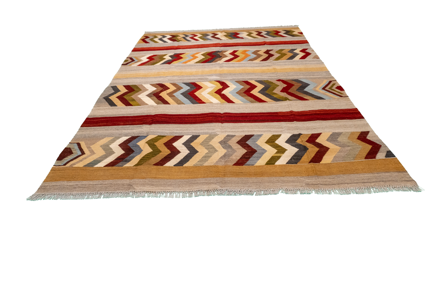 W 6.6 - L 9.6 - Kilim Fine/Wool All Over Rectangle - Finest Hand-Made Quality Wool - 60351