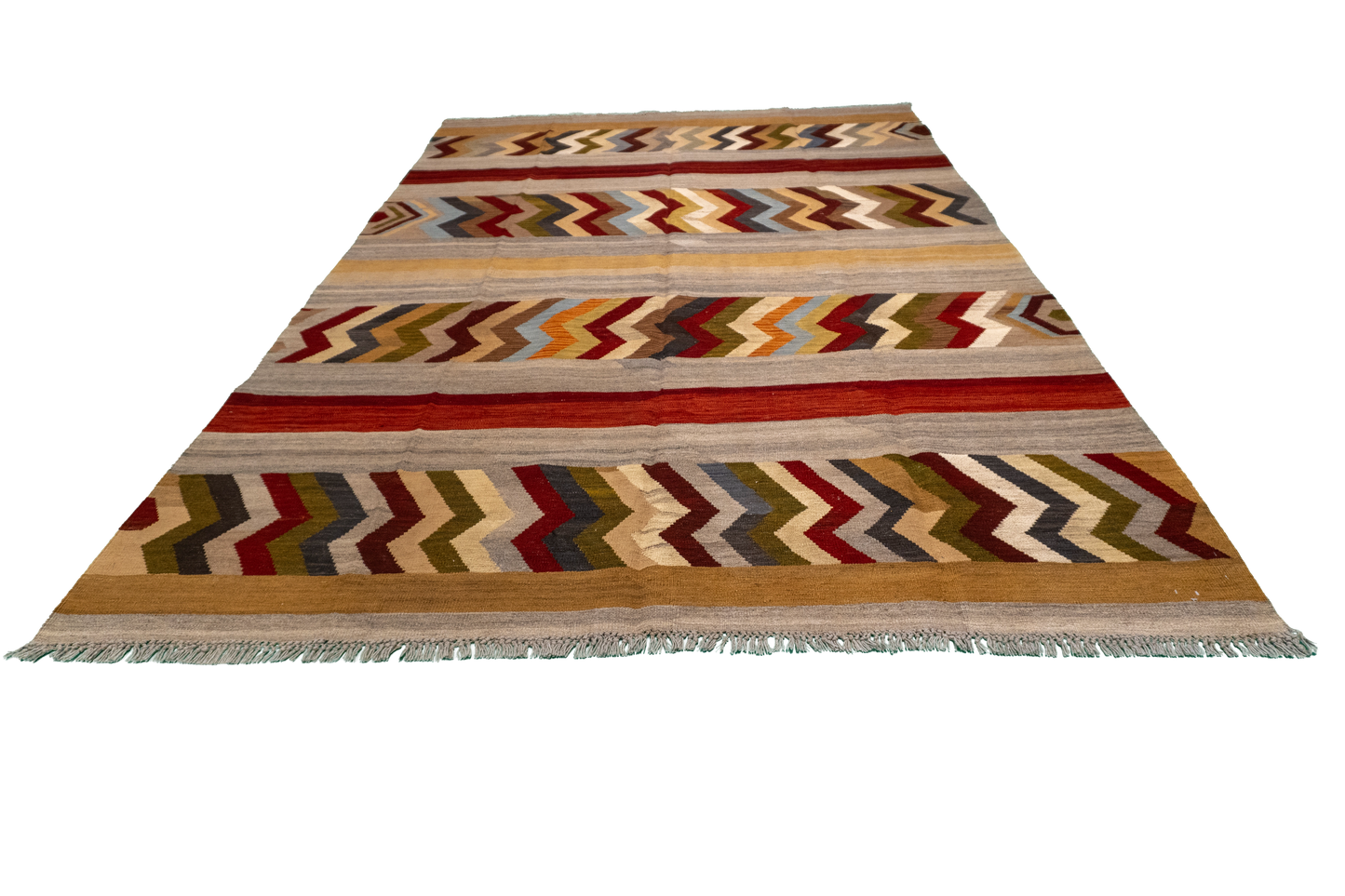 W 6.6 - L 9.6 - Kilim Fine/Wool All Over Rectangle - Finest Hand-Made Quality Wool - 60351