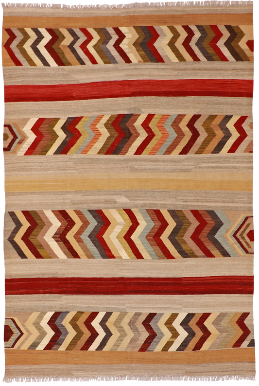 W 6.6 L 9.6 Kilim 100% Wool Hand-Woven All-Over Design - 60351