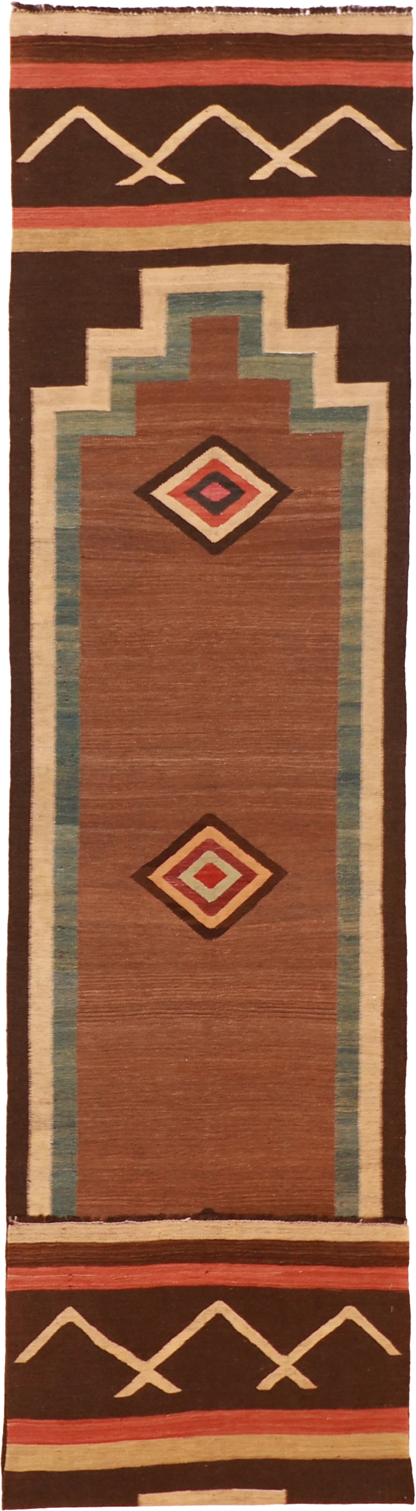 W 3.1 L 13.5 Kilim Runner 100% Wool Hand-Woven All-Over Design - 60354