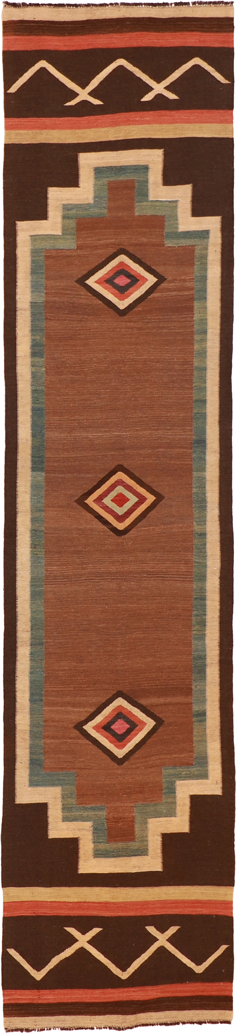 W 3.1 L 13.5 Kilim Runner 100% Wool Hand-Woven All-Over Design - 60354