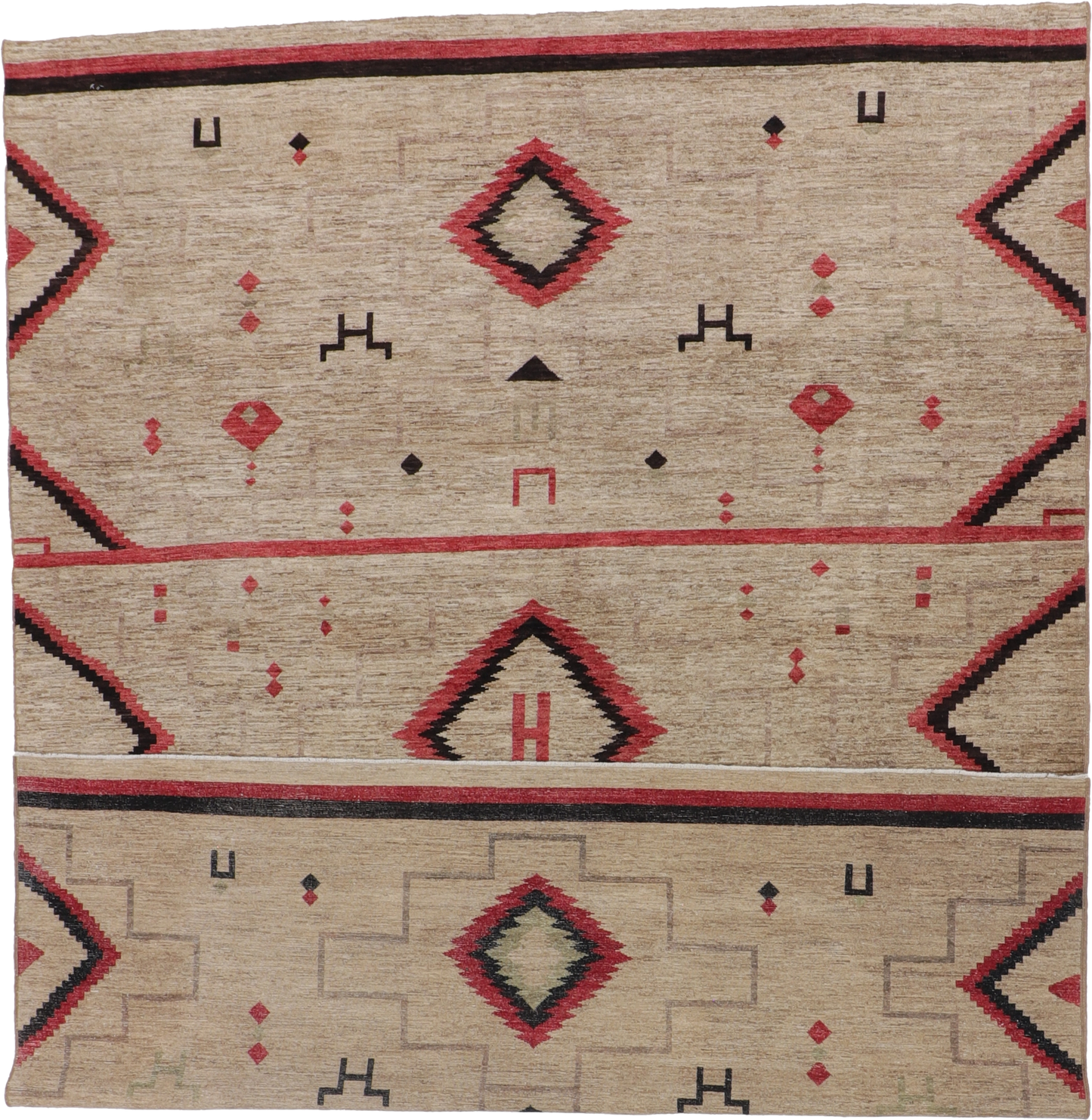 W 9 L 12 Mountain Modern 100% Wool Hand-Woven All-Over Design - 60368