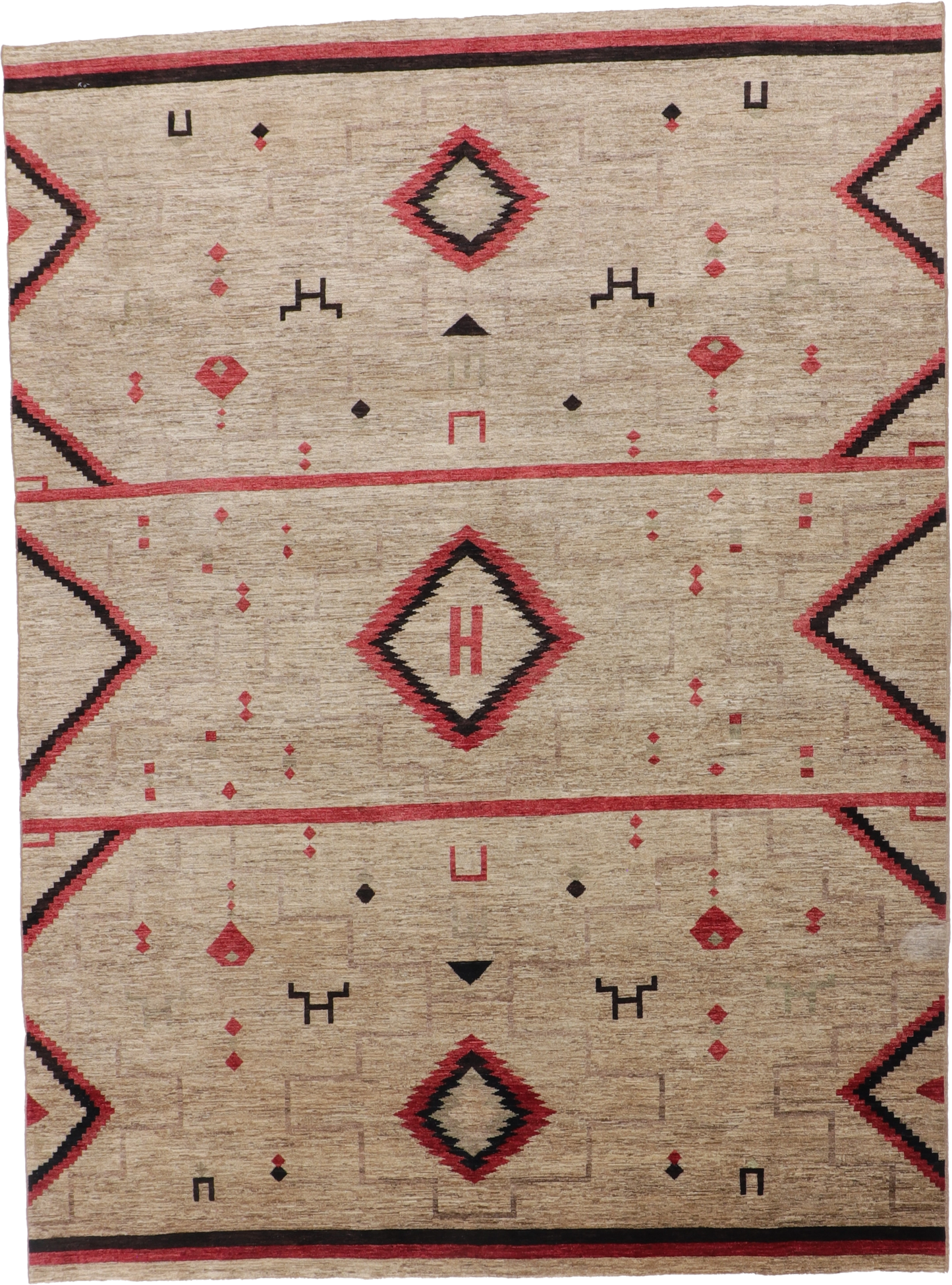 W 9 L 12 Mountain Modern 100% Wool Hand-Woven All-Over Design - 60368