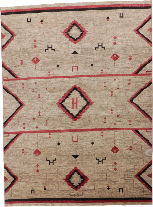 W 9 L 12 Mountain Modern 100% Wool Hand-Woven All-Over Design - 60368