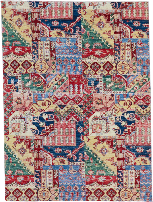 W 4.10 L 6.6 Bakhtiarie 100% Wool Hand-Woven All-Over Design - 60389