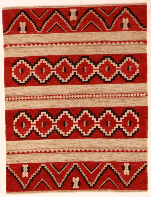 5 x 6.7 - Mountain Modern Wool Western Rectangle - Finest Hand-Knotted Quality Wool — 60413