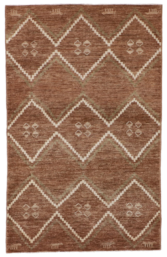 4 x 6.4 - Mountain Modern Wool Western Rectangle - Finest Hand-Knotted Quality Wool — 60441