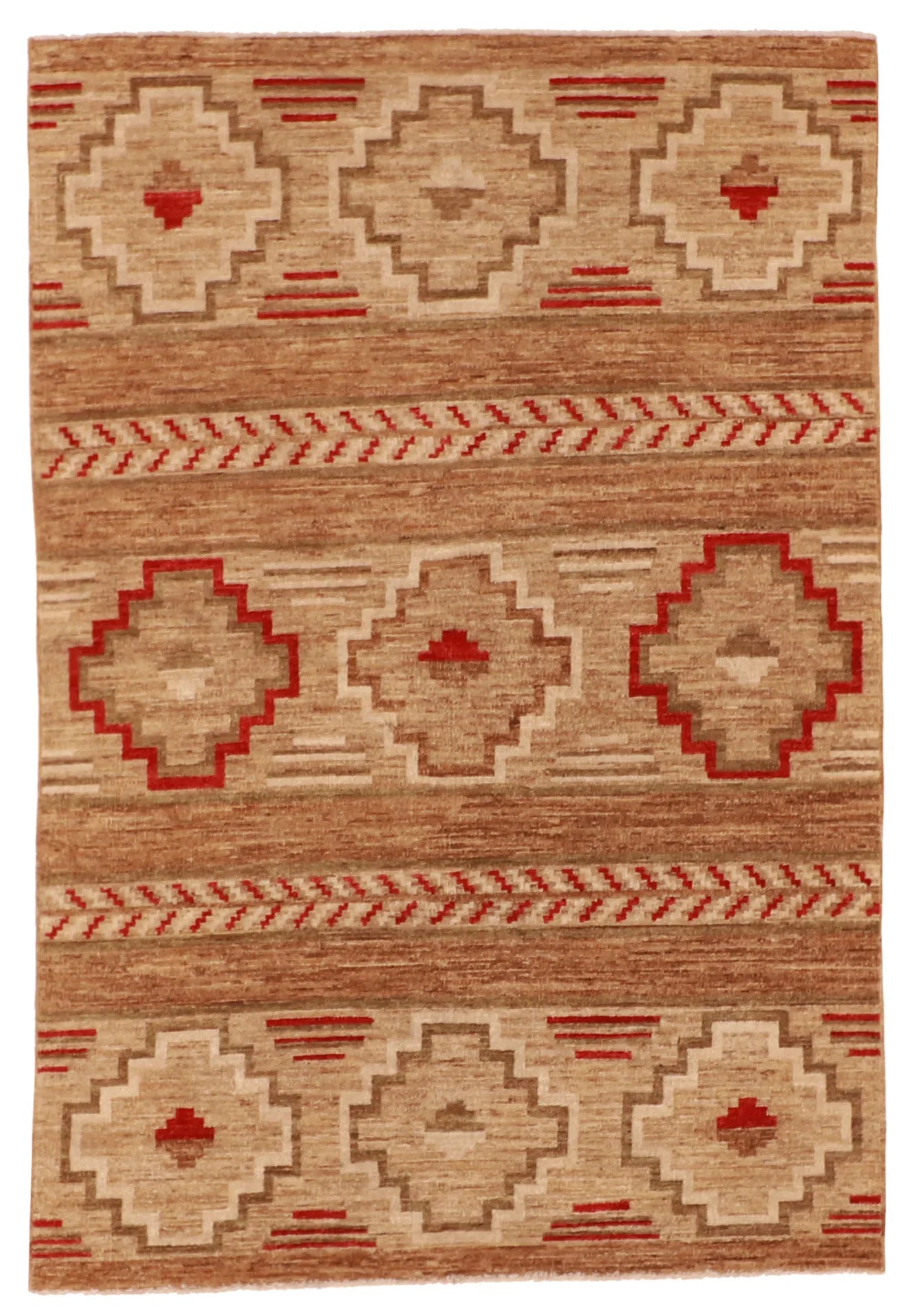 W 4 L 5.10 Mountain Modern 100% Wool Hand-Woven Geometric Design - 60444