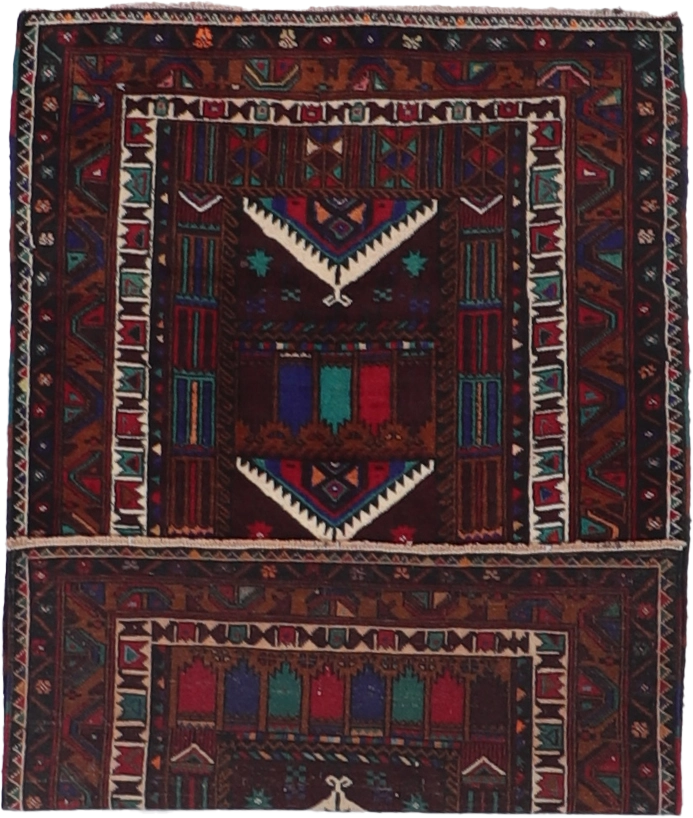 W 2.11 L 4.8 Baluch 100% Wool Hand-Woven Geometric Design - 60451