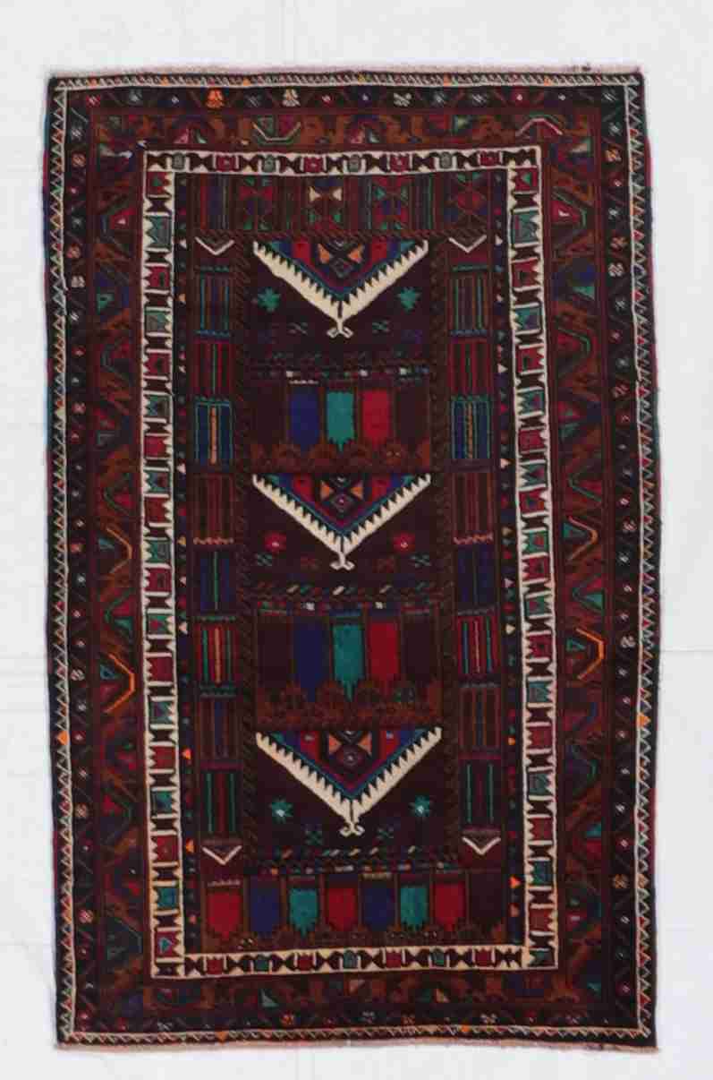 W 2.11 - L 4.8 - Baluch Wool Geometric Rectangle - Finest Hand-Knotted Quality Wool - 60451