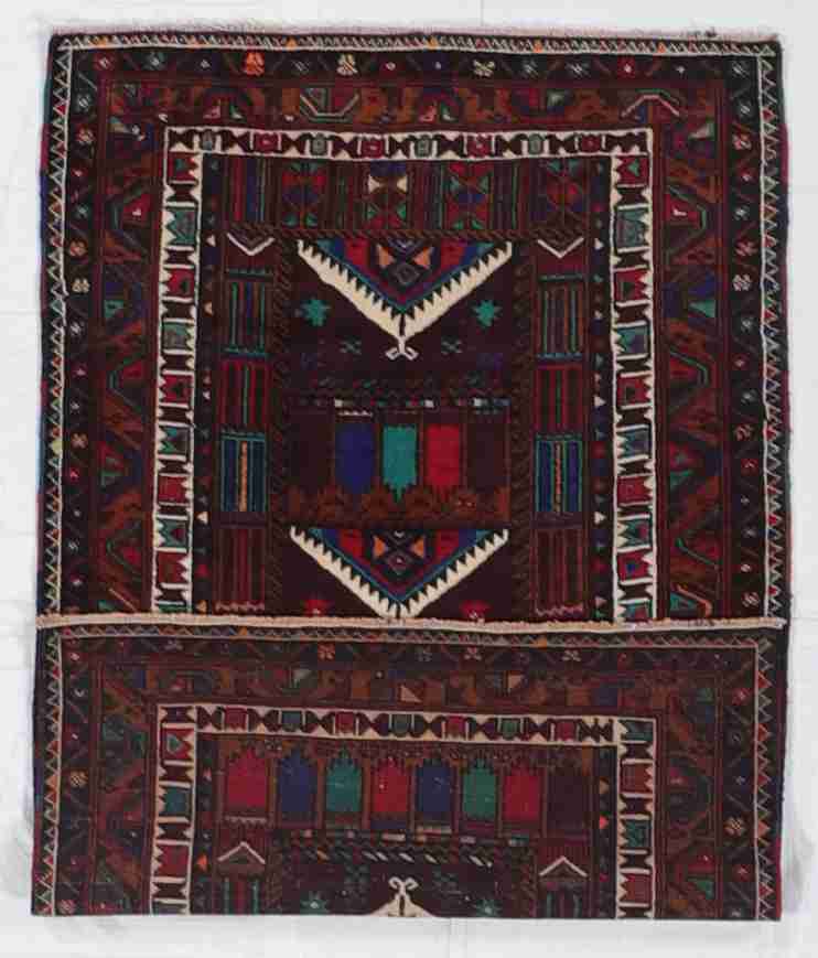 W 2.11 - L 4.8 - Baluch Wool Geometric Rectangle - Finest Hand-Knotted Quality Wool - 60451