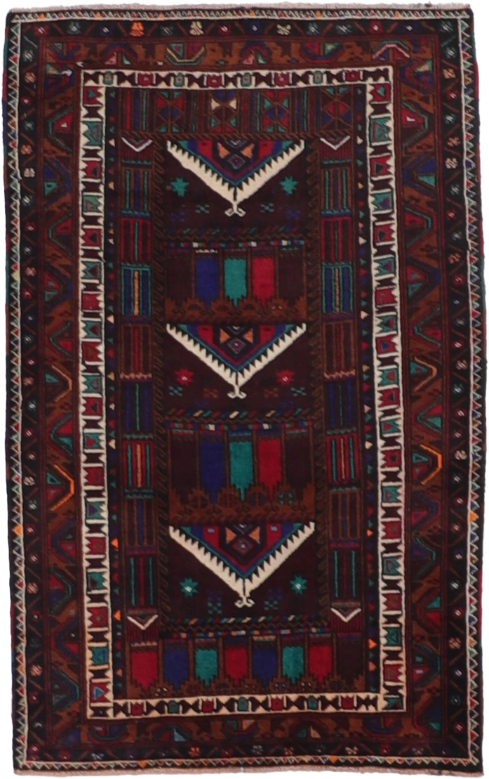 W 2.11 L 4.8 Baluch 100% Wool Hand-Woven Geometric Design - 60451