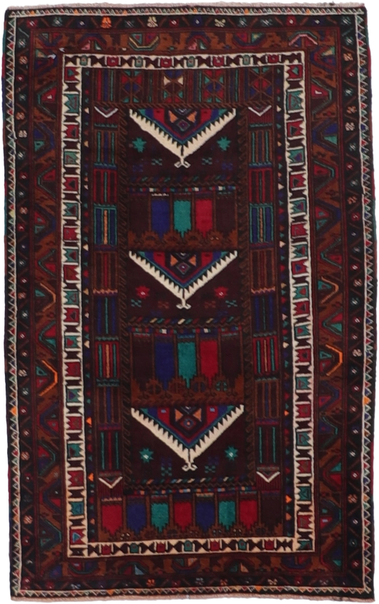W 2.11 L 4.8 Baluch 100% Wool Hand-Woven Geometric Design - 60451