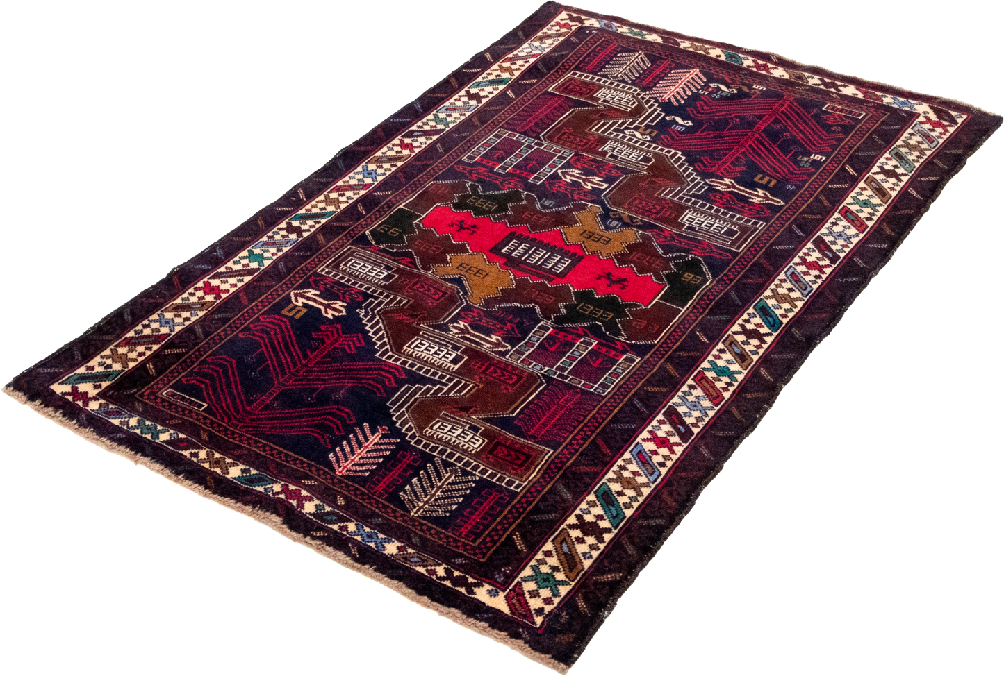 W 3 L 4.6 Baluch 100% Wool Hand-Woven All-Over Design - 60455