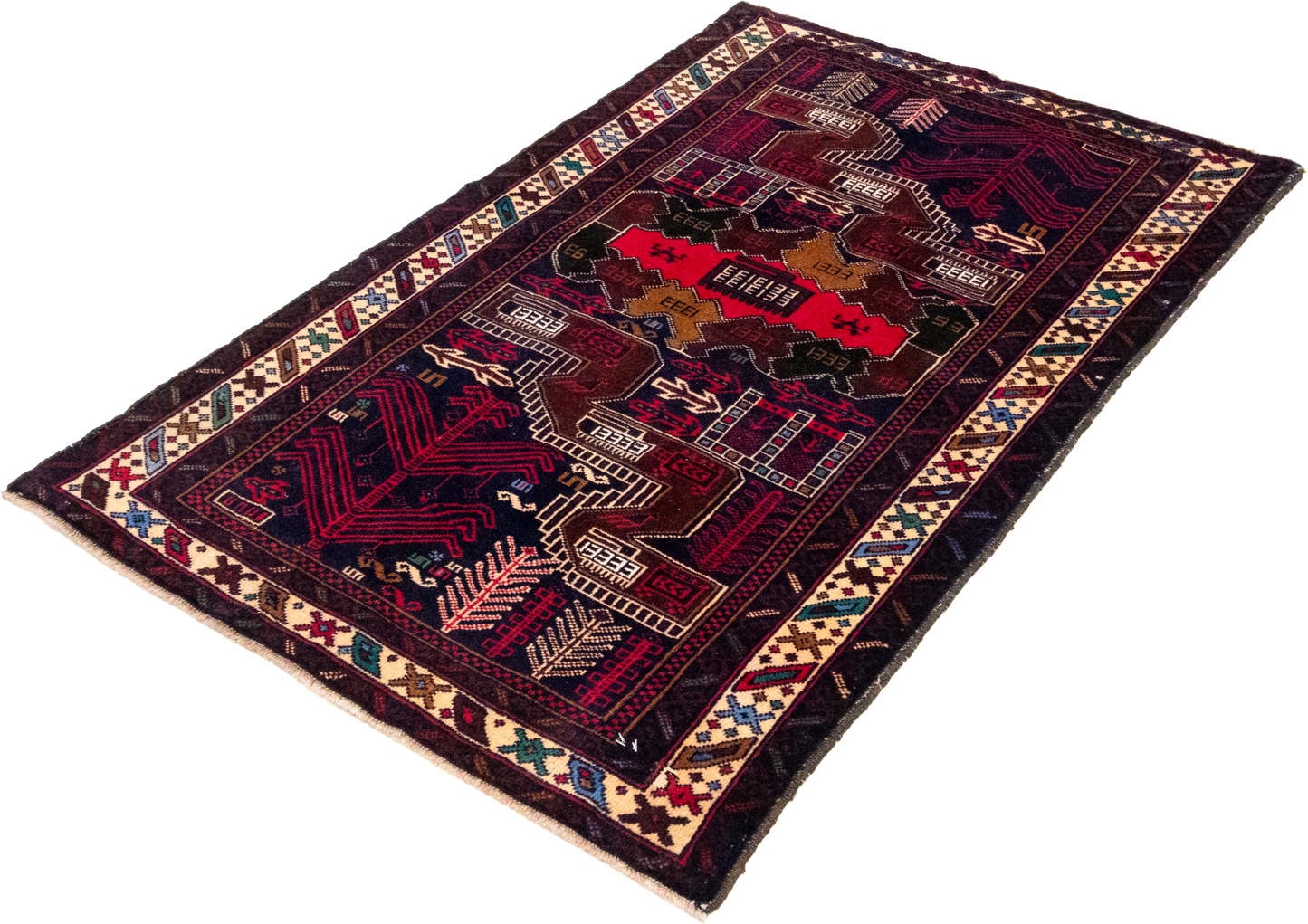 W 3 L 4.6 Baluch 100% Wool Hand-Woven All-Over Design - 60455
