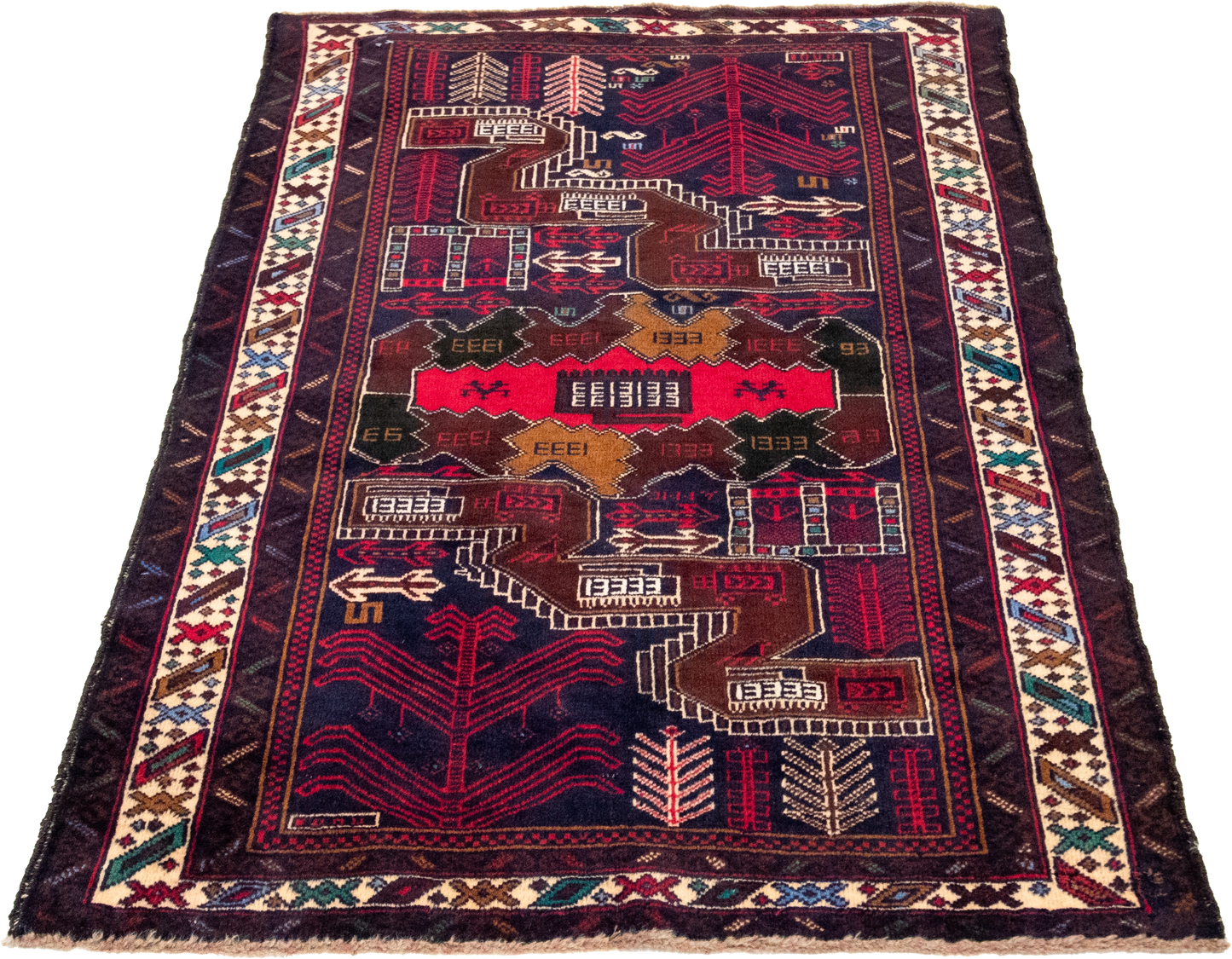 W 3 L 4.6 Baluch 100% Wool Hand-Woven All-Over Design - 60455