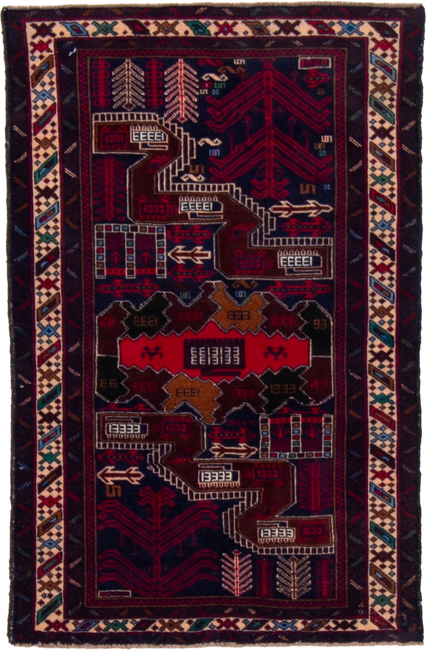 W 3 L 4.6 Baluch 100% Wool Hand-Woven All-Over Design - 60455