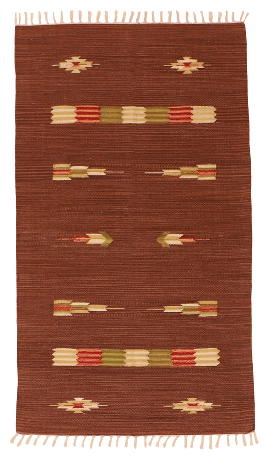 W 3 L 5 Kilim 100% Wool Hand-Woven Geometric Design - 60504