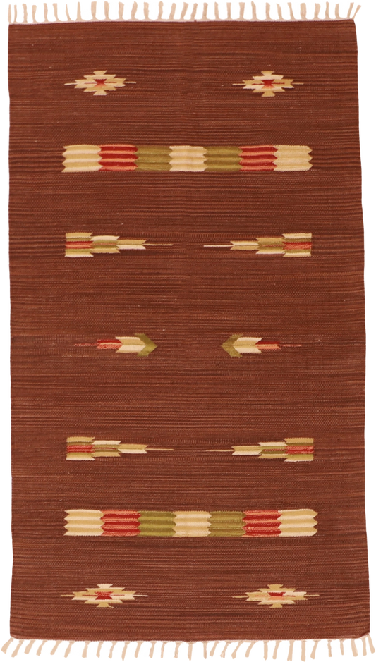 W 3 L 5 Kilim 100% Wool Hand-Woven Geometric Design Rug - 60504