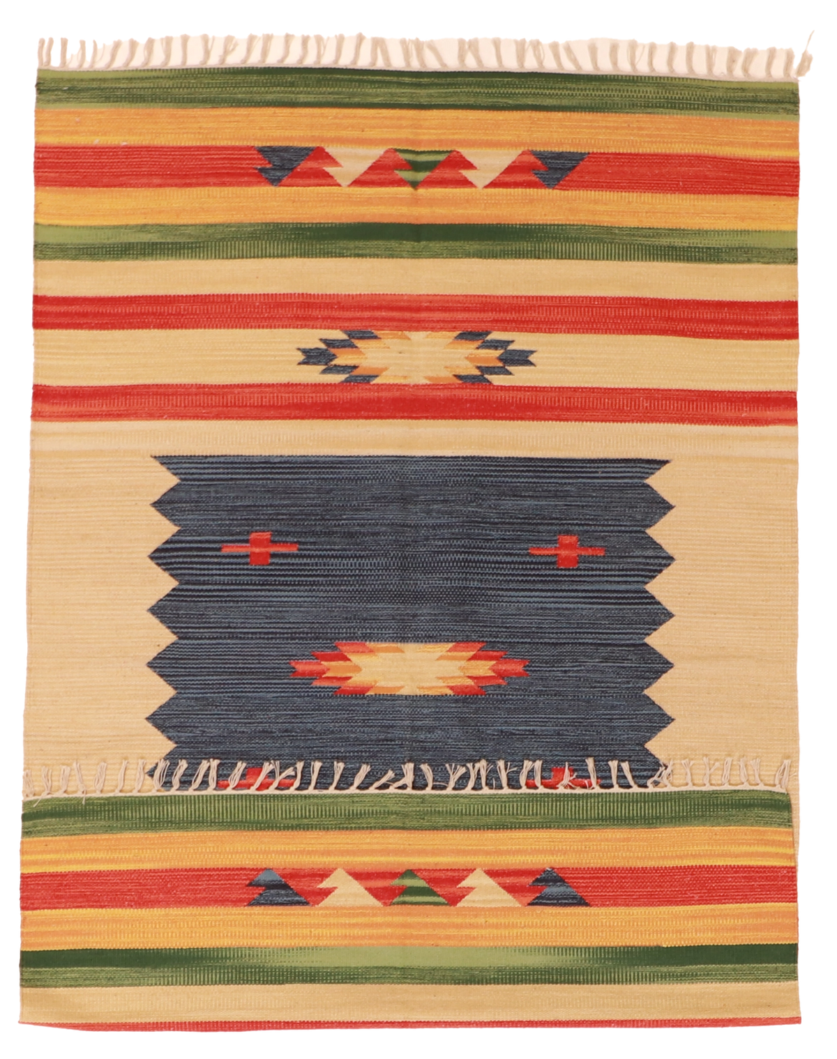 W 4 L 6 Kilim 100% Wool Hand-Woven Geometric Design - 60508