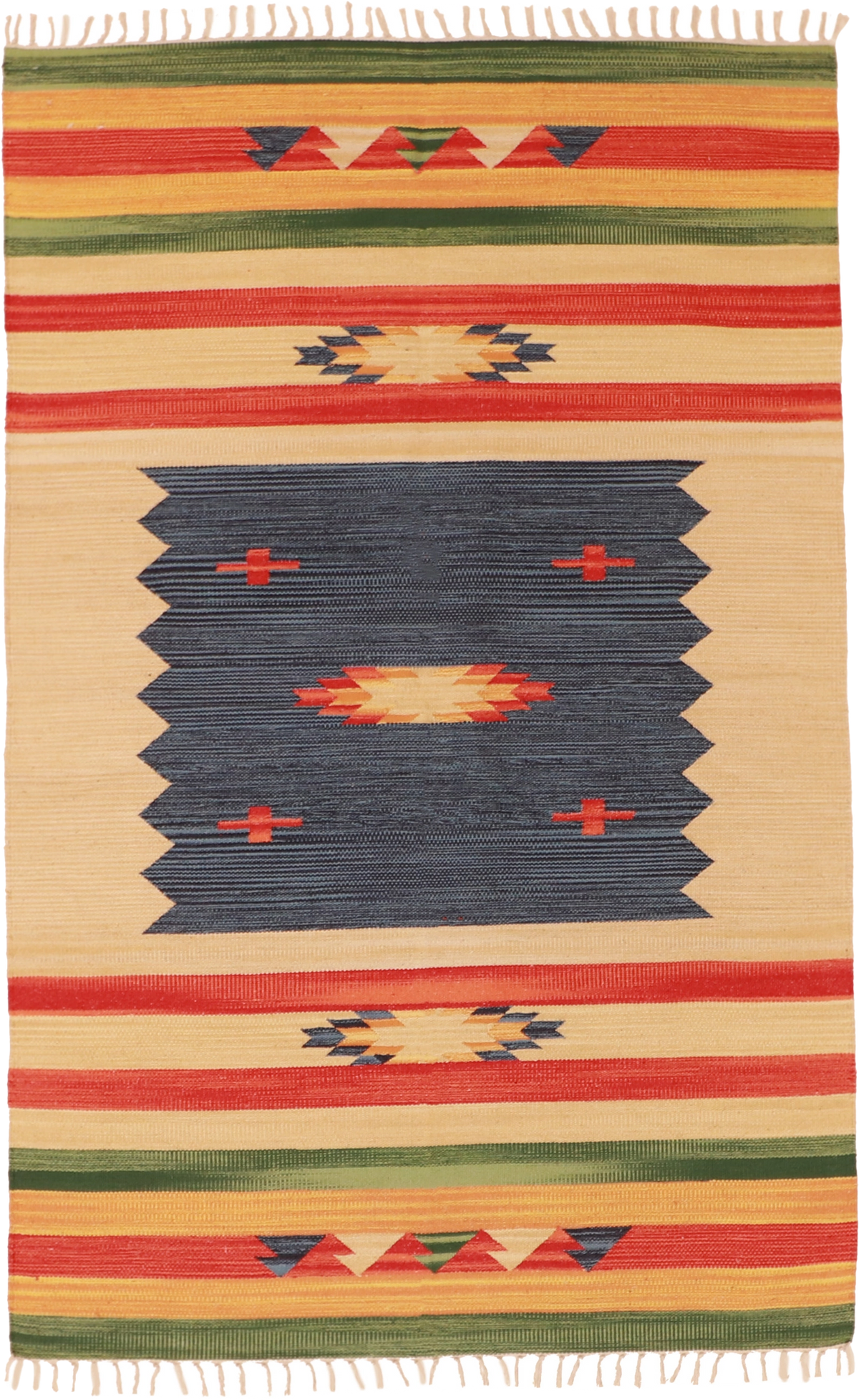 W 4 L 6 Kilim 100% Wool Hand-Woven Geometric Design - 60508