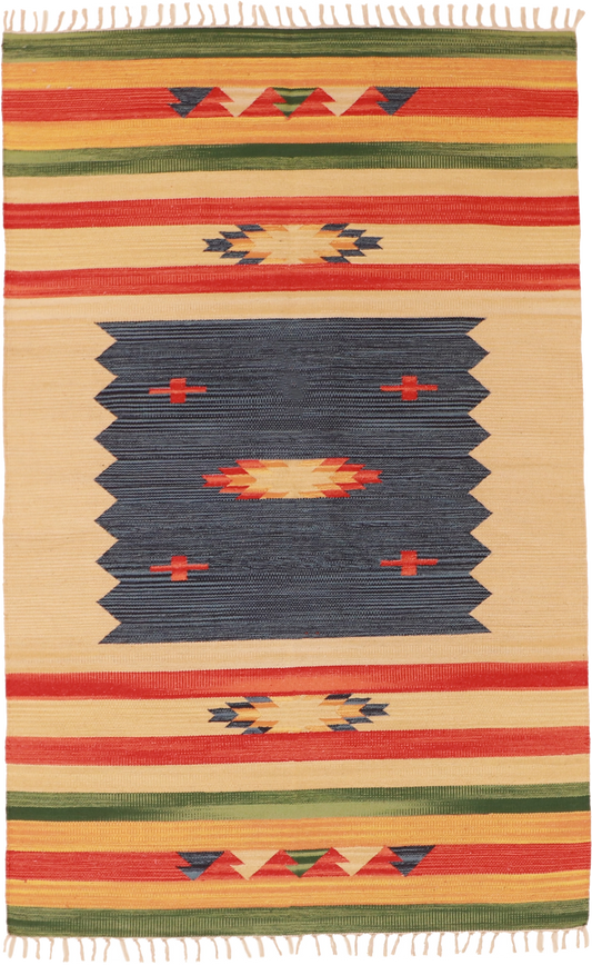 W 4 L 6 Kilim 100% Wool Hand-Woven Geometric Design - 60508