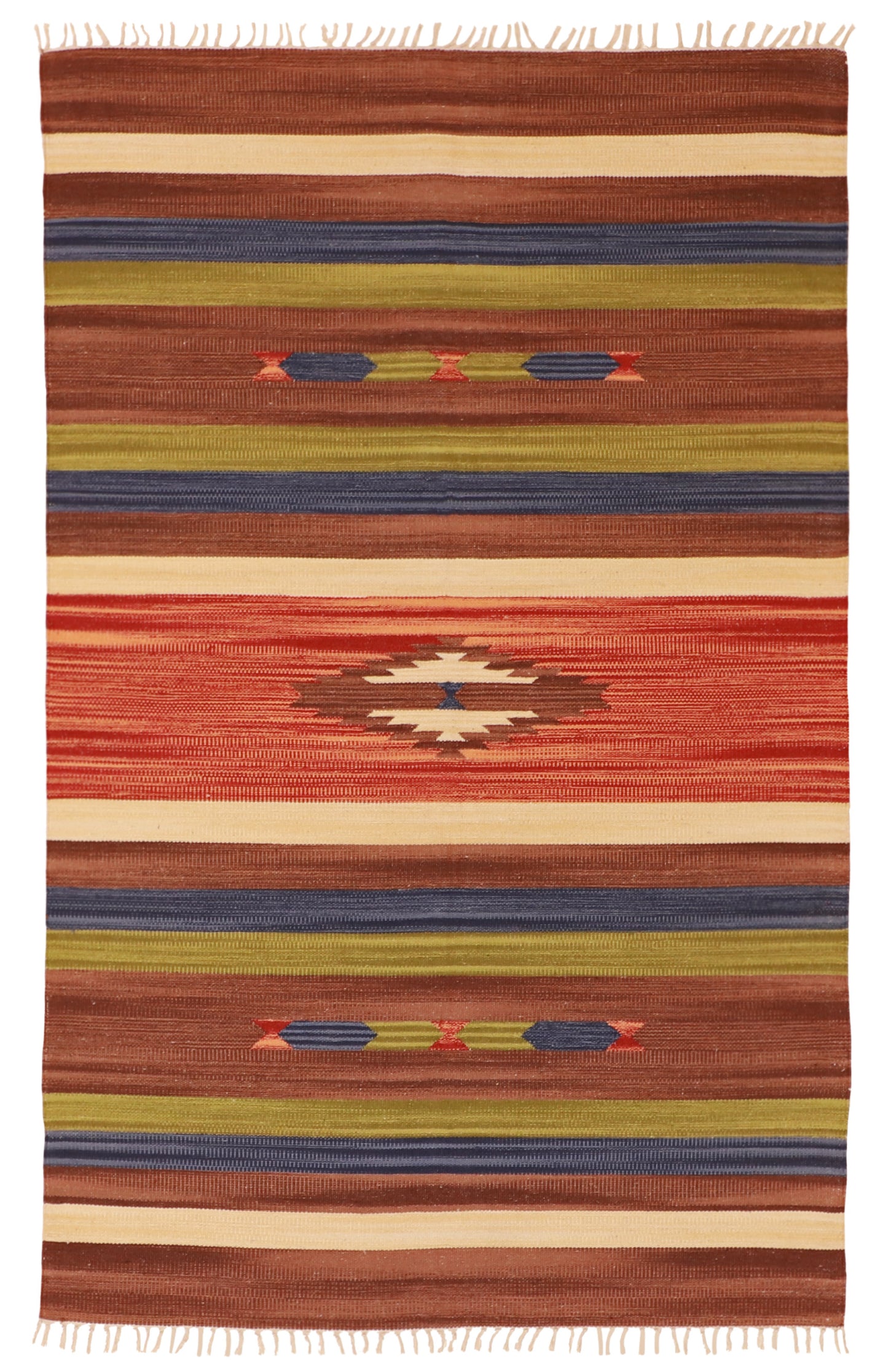 W 4 L 6 Kilim 100% Wool Hand-Woven Geometric Design - 60510