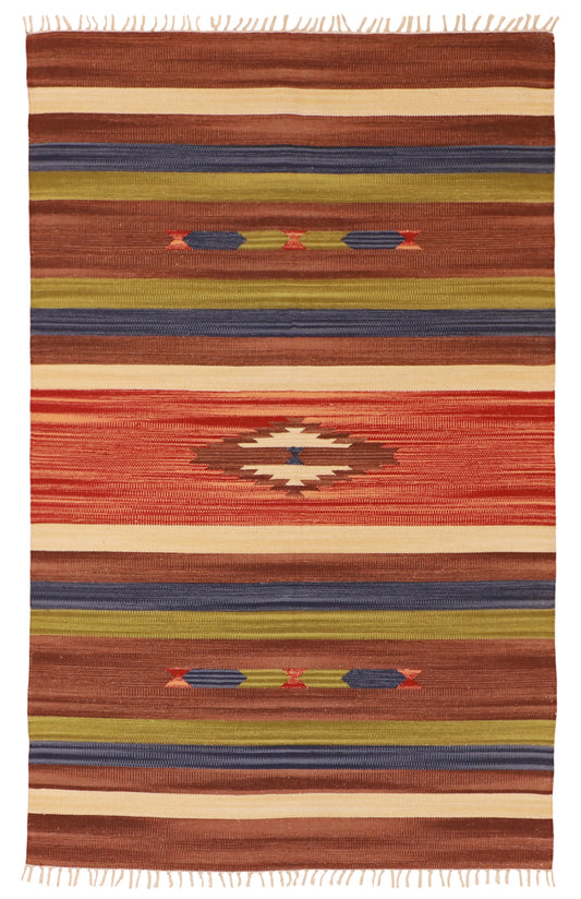 W 4 L 6 Kilim 100% Wool Hand-Woven Geometric Design - 60510