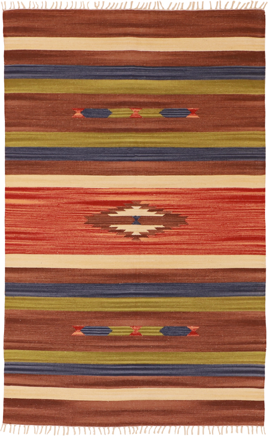 W 4 L 6 Kilim 100% Wool Hand-Woven Geometric Design - 60510