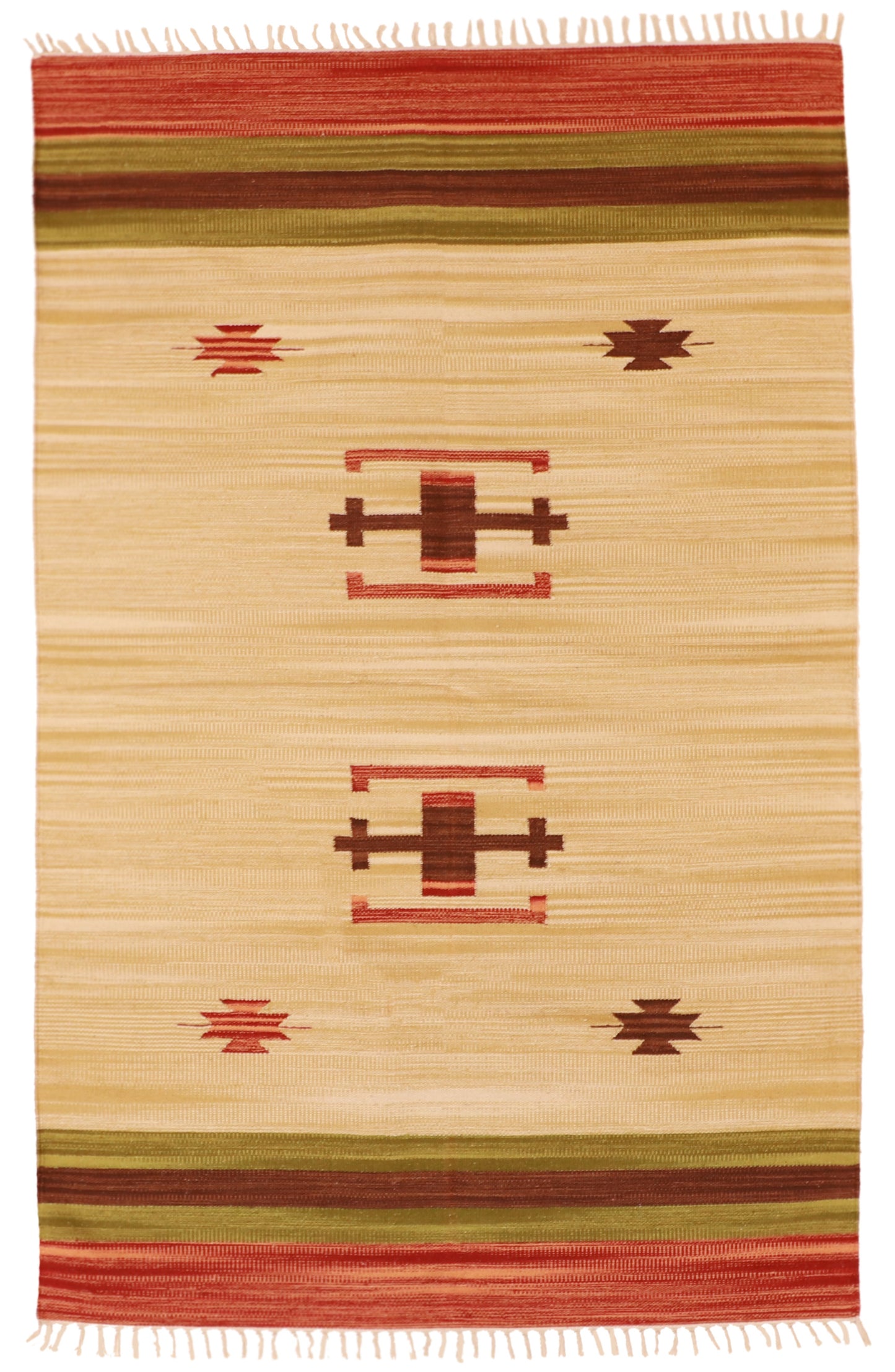 W 4 L 6 Kilim 100% Wool Hand-Woven Geometric Design - 60512