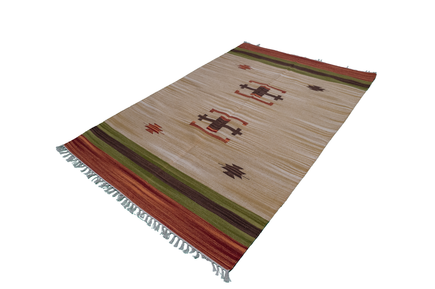 W 4 L 6 Kilim 100% Wool Hand-Woven Geometric Design - 60512