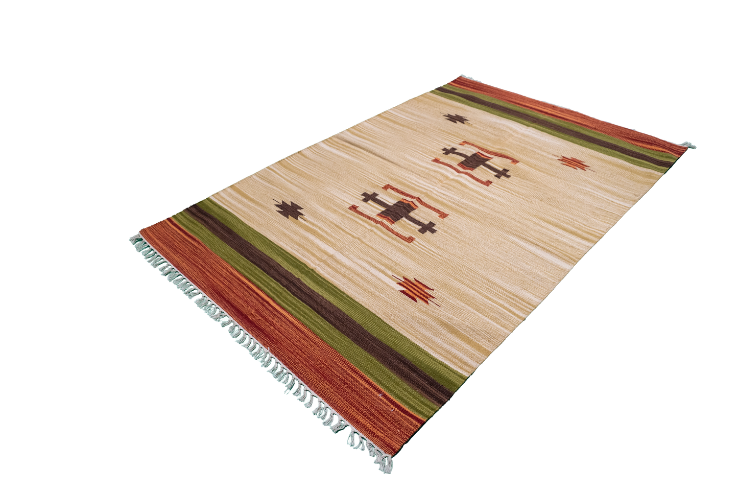 W 4 L 6 Kilim 100% Wool Hand-Woven Geometric Design - 60512