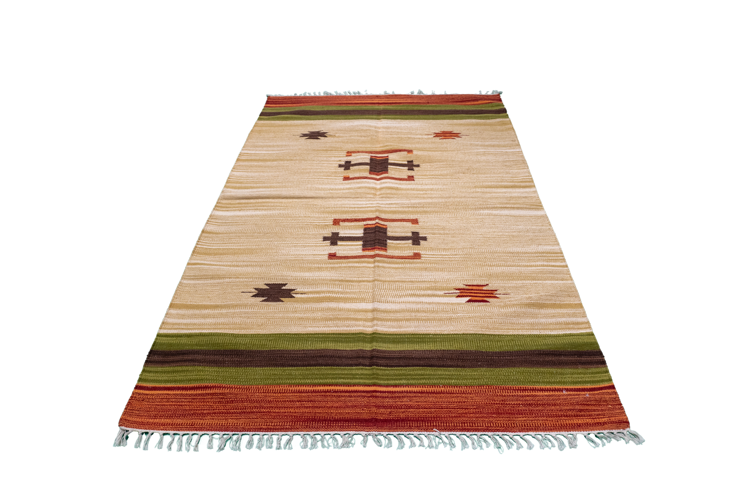 W 4 L 6 Kilim 100% Wool Hand-Woven Geometric Design - 60512