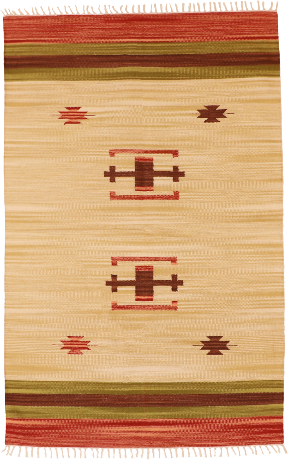 W 4 L 6 Kilim 100% Wool Hand-Woven Geometric Design Rug- 60512