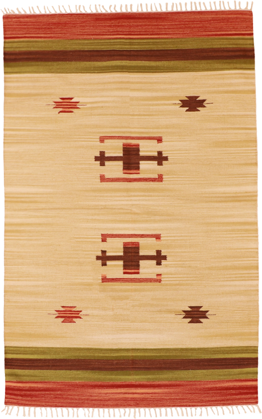 W 4 L 6 Kilim 100% Wool Hand-Woven Geometric Design Rug- 60512