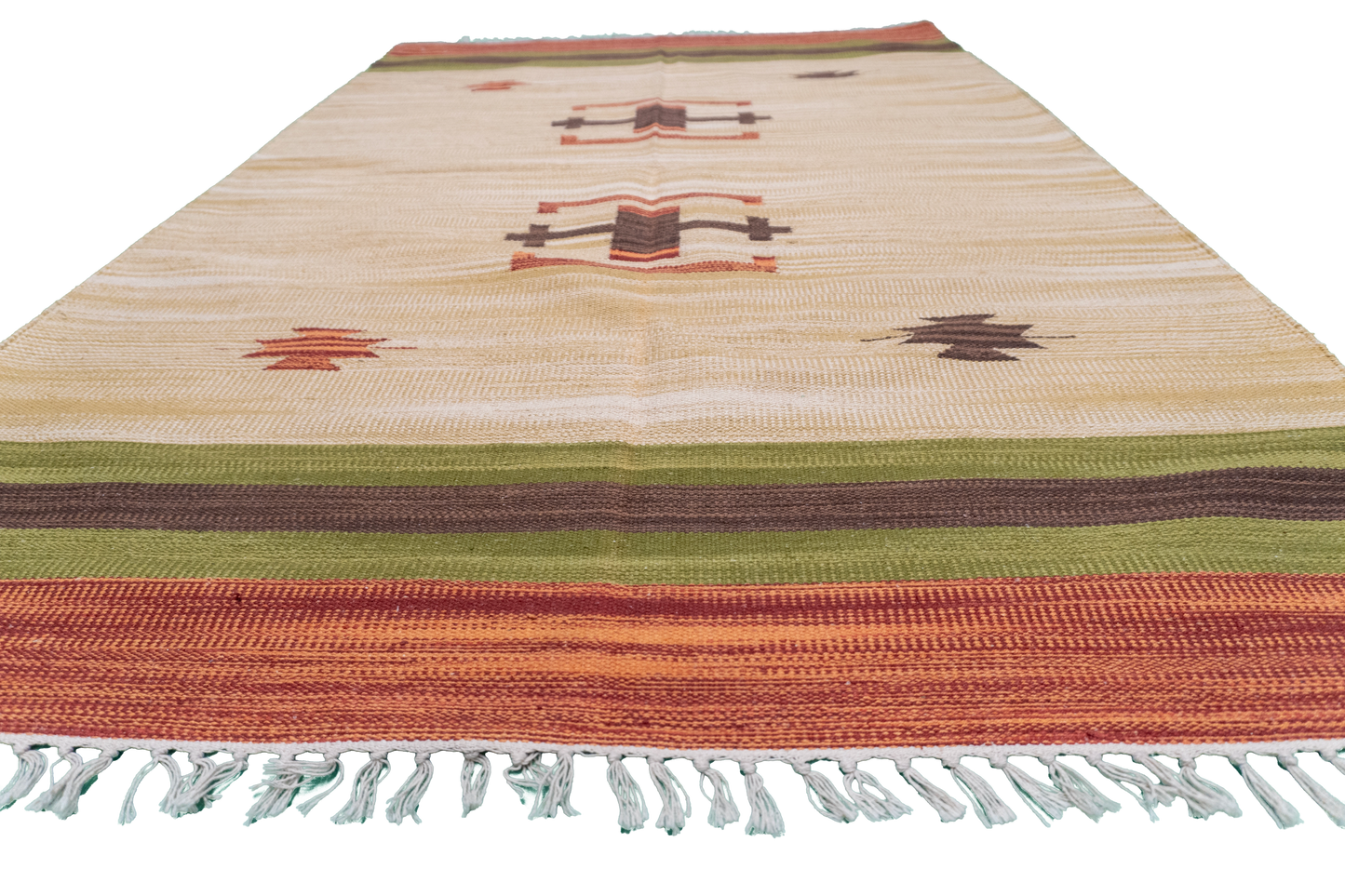 W 4 L 6 Kilim 100% Wool Hand-Woven Geometric Design - 60512