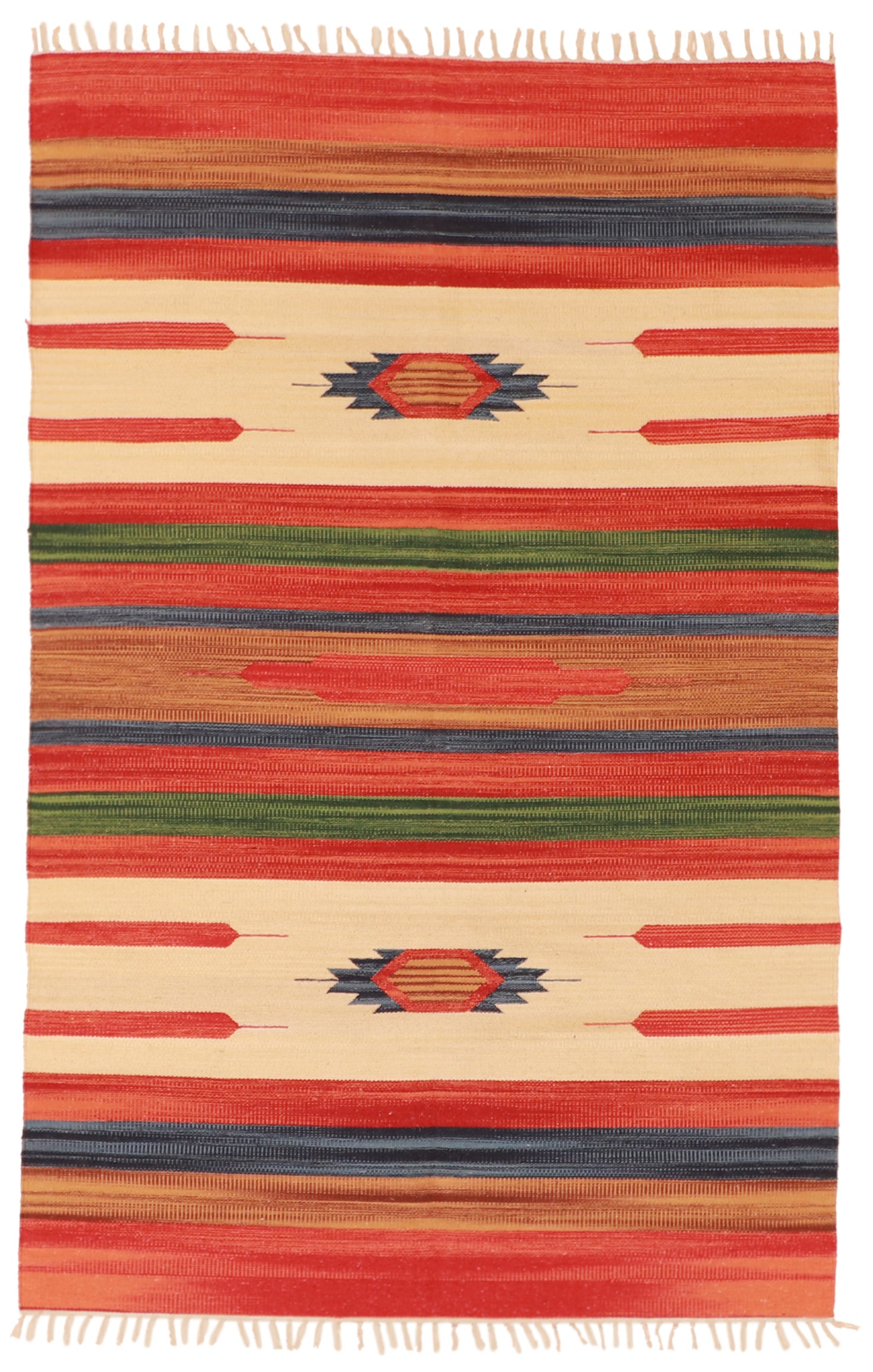 W 4 L 6 Kilim 100% Wool Hand-Woven Geometric Design - 60513