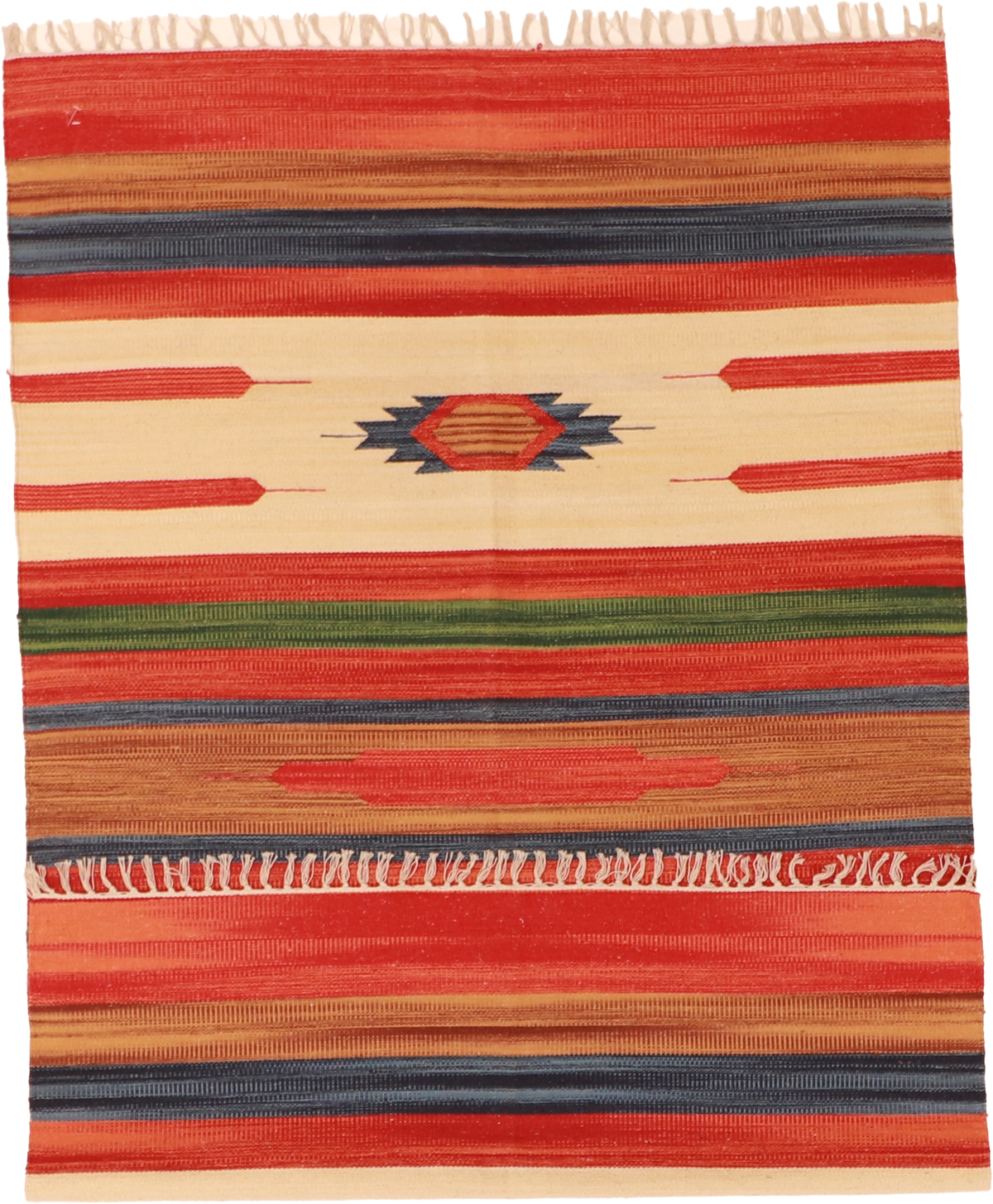 W 4 L 6 Kilim 100% Wool Hand-Woven Geometric Design - 60513